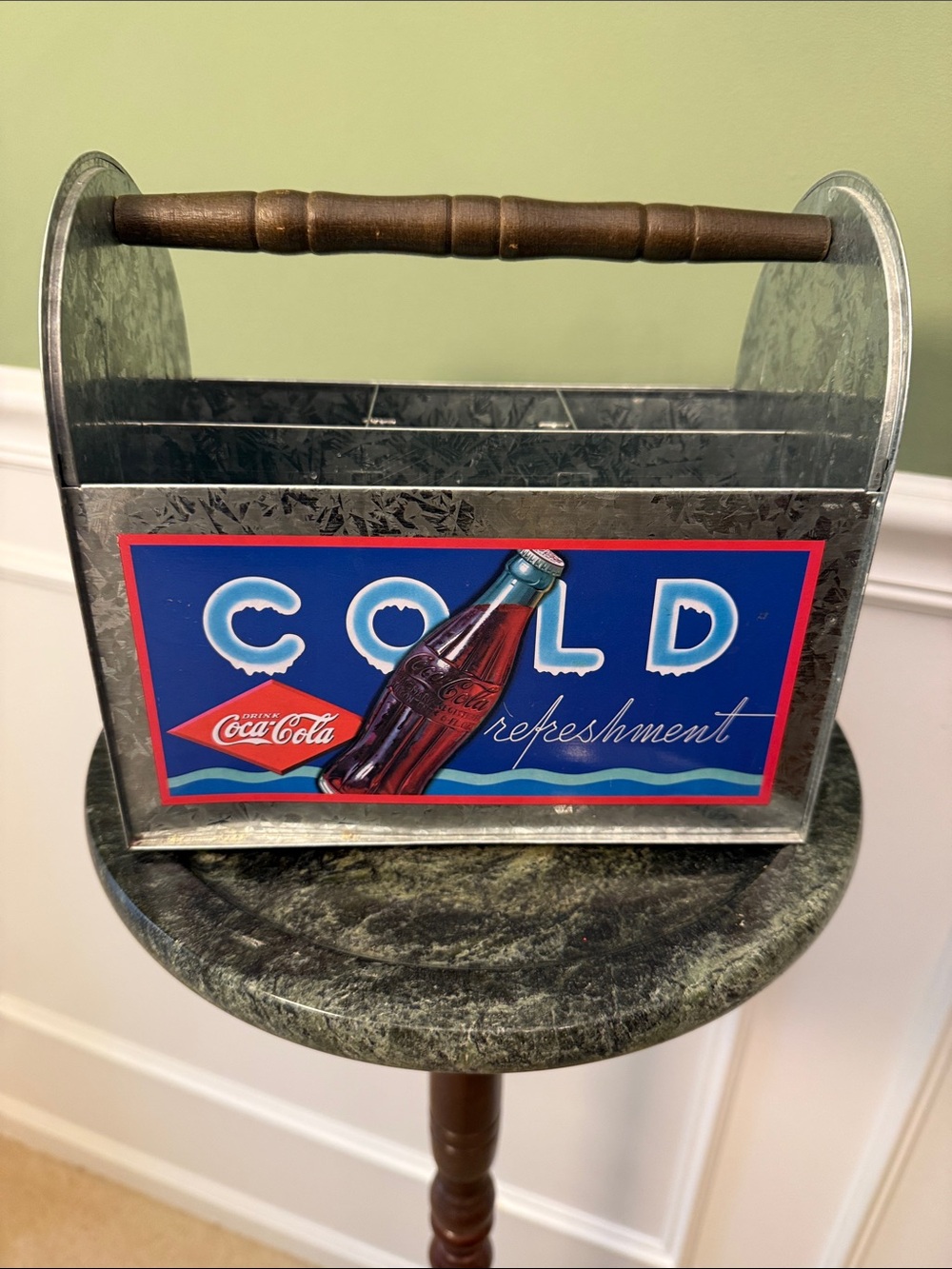 Vintage Coca Cola Caddy - galvanized with graphic